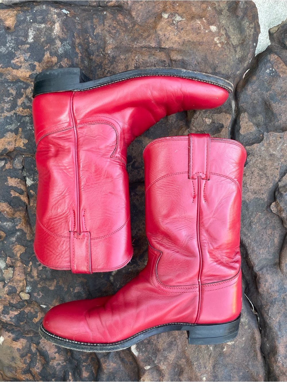 Justin Boots Red Leather Western Cowboy Roper Boots size 8 - Picture 6 of 11